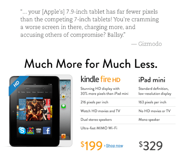 Amazon Uses Its Homepage to Take Aim at the iPad Mini