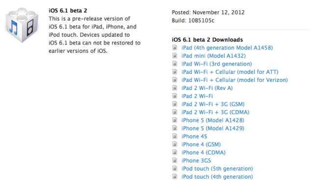 Apple Seeds iOS 6.1 Beta 2 to Developers