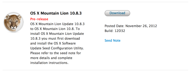 Apple Seeds Developers With Pre-Release Version of OS X Mountain Lion 10.8.3
