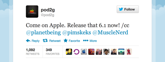 Pod2g Urges Apple to Release iOS 6.1 