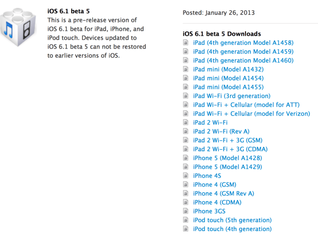 Apple Releases iOS 6.1 Beta 5 to Developers