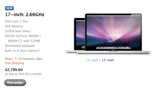 New 17inch MacBook Pro Shipping Next Week