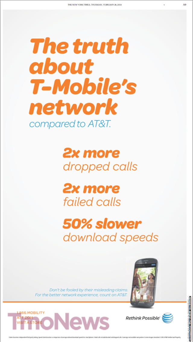 AT&amp;T Attacks T-Mobile With Full Page Ad in the New York Times