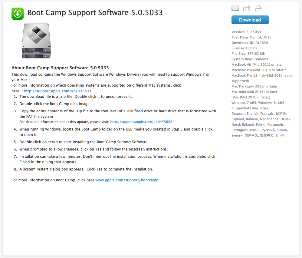 Apple Releases Boot Camp Support Software for Windows 7 and 8