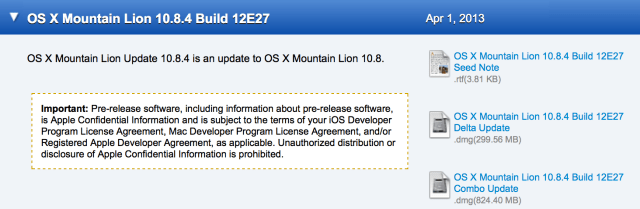 Apple Seeds OS X Mountain Lion 10.8.4 Beta to Developers
