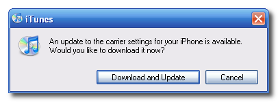 AT&amp;T Carrier Settings Update in iTunes