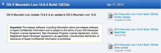 Apple Seeds OS X Mountain Lion 10.8.4 Build 12E33a to Developers Apple Seeds OS X Mountain Lion 10.8.4 Build 12E33a to Developers