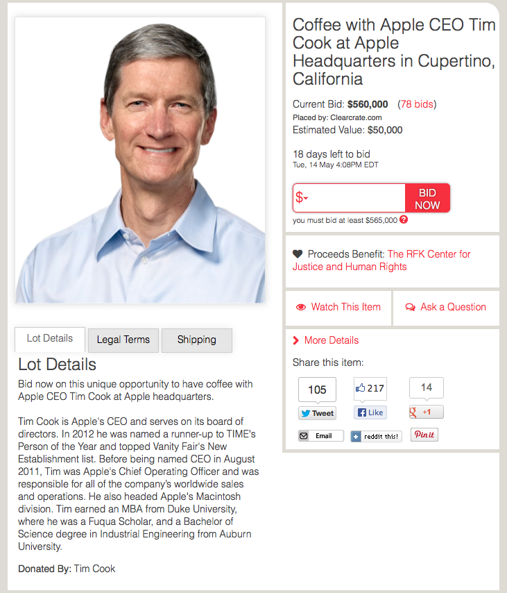 Charity Auction for Coffee With Tim Cook Reaches $560,000