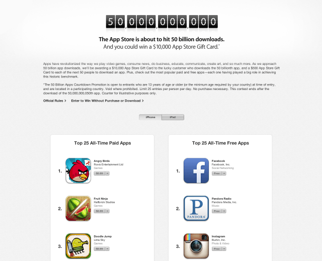 Apple Launches &#039;50 Billion Apps Countdown Promotion&#039; for $10,000 Gift Card