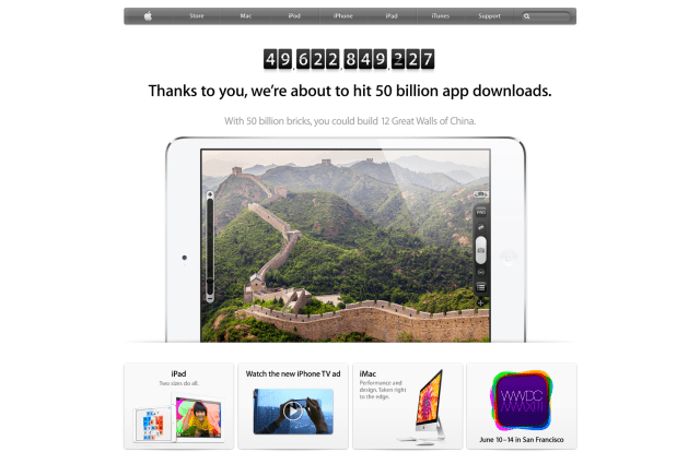 Apple Homepage is Updated to Feature Its &#039;50 Billion Apps Countdown Promotion&#039;