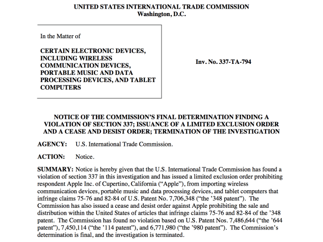 ITC Finds Apple Infringed on Samsung Patent, Issues Cease and Desist Order on Older iPhones, iPads