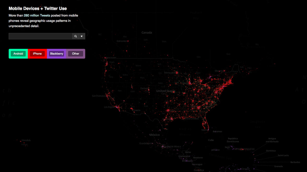 Interactive Twitter Heat Map Shows iOS vs. Android vs. BlackBerry Usage ...