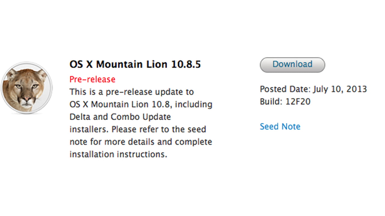 Apple Seeds OS X Mountain Lion 10.8.5 Build 12F20 to Developers ...