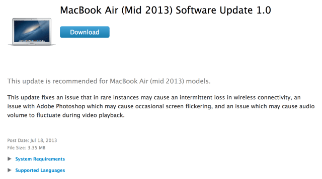 Apple Releases Software Update for the New MacBook Air