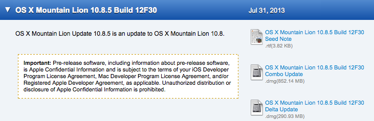 Apple Seeds New OS X Mountain Lion 10.8.5 Build to Developers for Testing