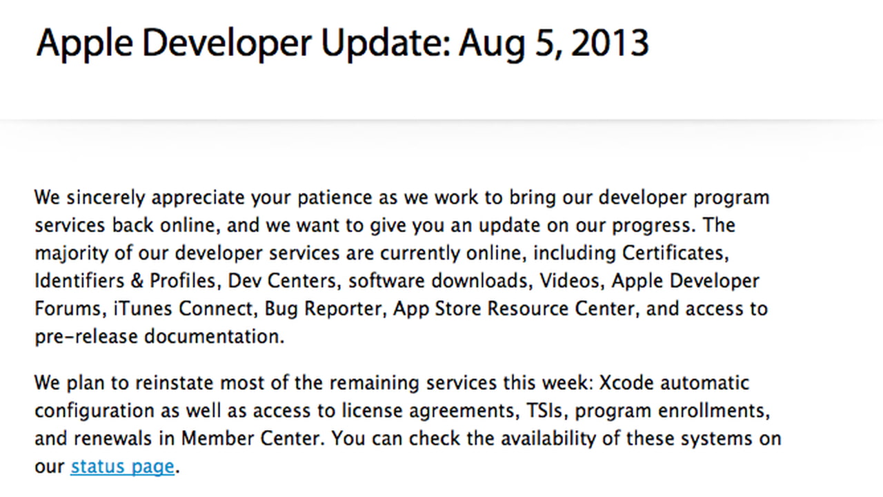 Apple Plans to Restore Most Developer Services This Week - iClarified