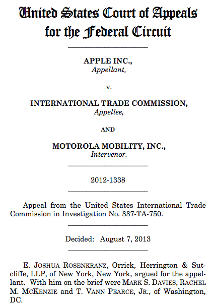 Apple Wins Appeal in Patent Trial Against Motorola, Case Sent Back to ITC
