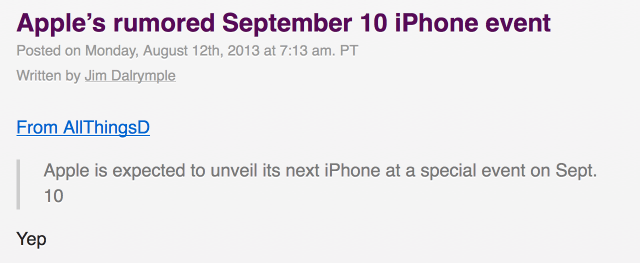 The Loop&#039;s Jim Dalrymple Confirms Apple&#039;s September 10 iPhone Event
