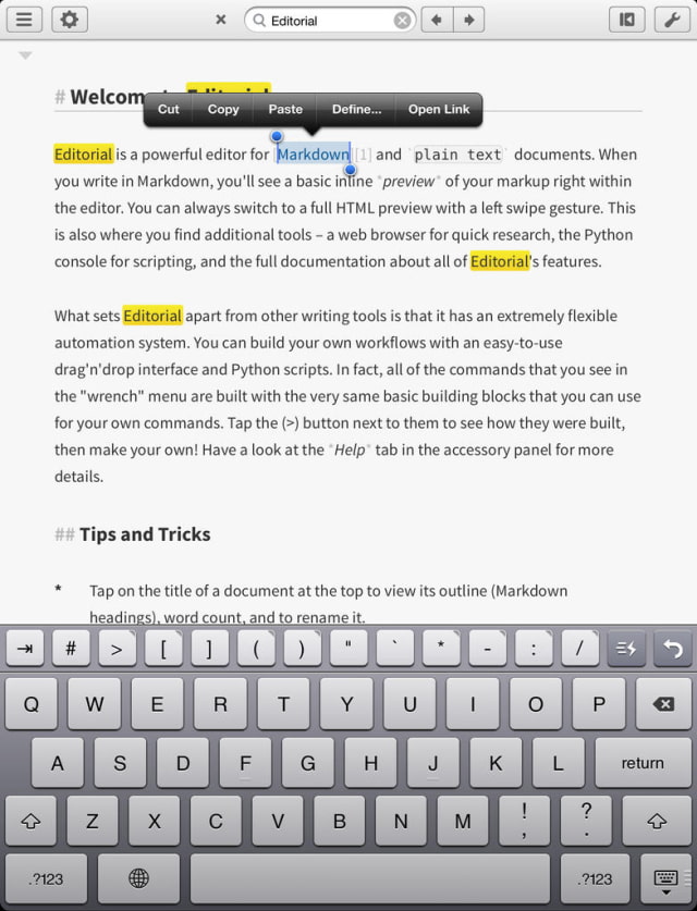 Editorial Plain Text Editor Launched for iPad With Markdown Support