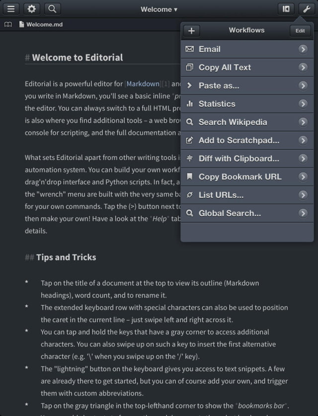 Editorial Plain Text Editor Launched for iPad With Markdown Support