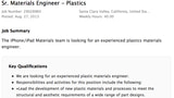 Apple Seeks Experienced Plastics Materials Engineer