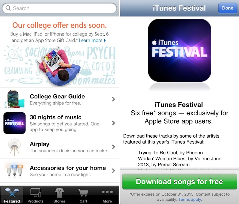 Apple Offers Six Free Songs Via Apple Store App to Promote iTunes Festival