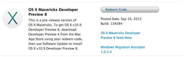 Apple Releases OS X Mavericks Developer Preview 8