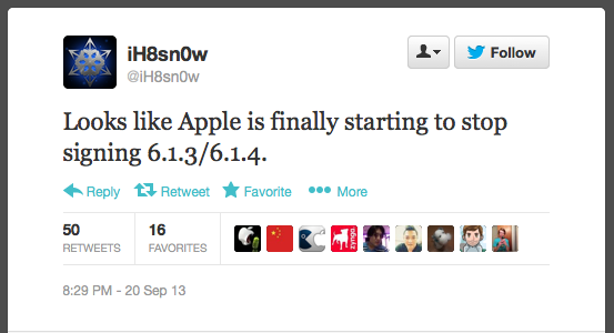 Apple Stops Signing iOS 6.1.3/6.1.4