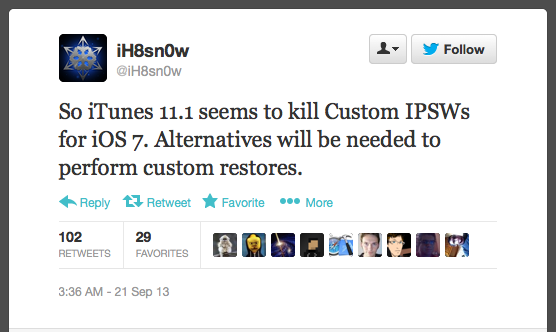 iTunes 11.1 Kills Custom Restore IPSWs for iOS 7