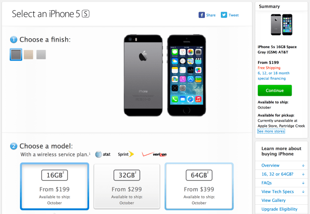 Apple is Again Offering In-Store Pickup of the iPhone 5s