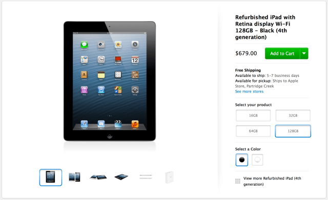 Apple Online Store Begins Selling Refurbished 128G iPad 4