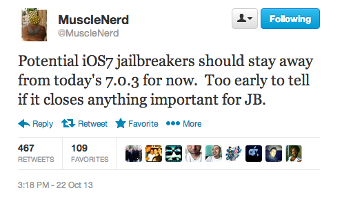 MuscleNerd Warns Potential iOS 7 Jailbreakers to Stay Away From iOS 7.0.3 [Update]