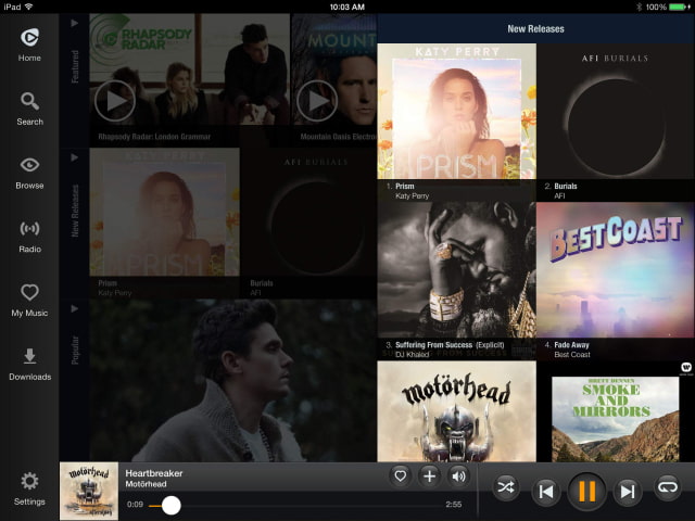 Rhapsody App Gets Swipe to Reveal Menu, Ability to Play and Shuffle Tracks by Artist