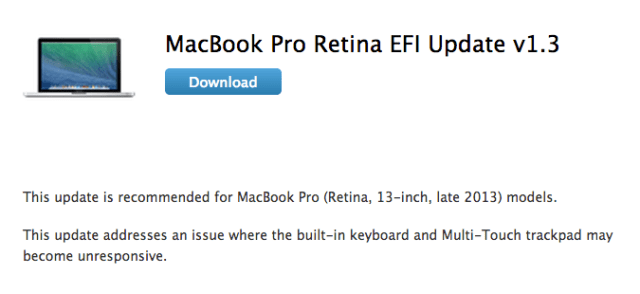 Apple Releases 13-inch MacBook Pro Retina Pro EFI Update to Fix Trackpad and Keyboard Issues