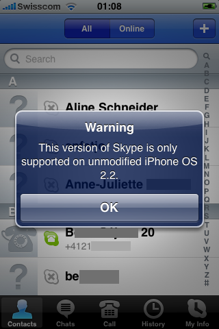 Skype 1.0.2 for iPhone Update Issues Jailbreak Warning