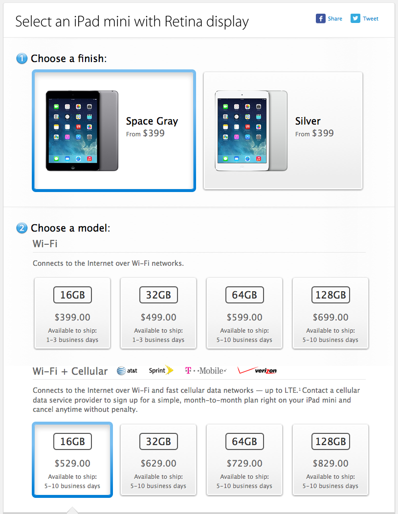 Retina Display iPad Mini Orders Go Live, Some Models Ship in 5-10 Business Days