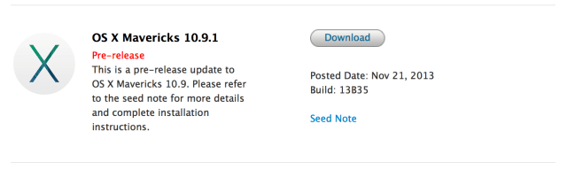 Apple Releases New Pre-Release Build of OS X Mavericks 10.9.1 to Developers for Testing