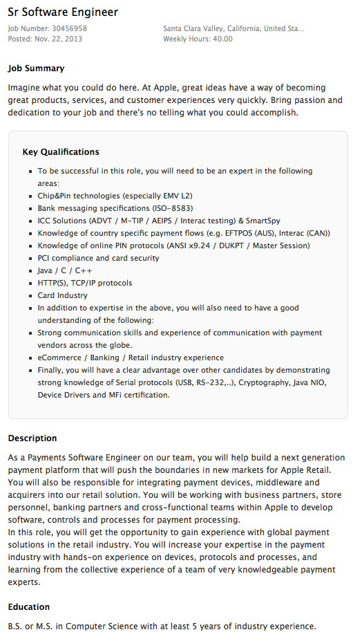 Apple is Hiring a Payments Software Engineer to Build a &#039;Next Generation Payment Platform&#039;