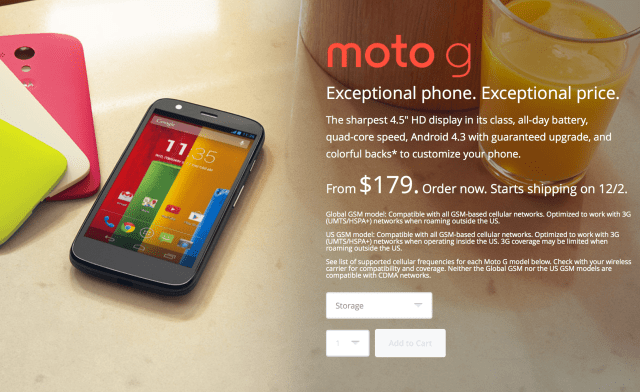 Motorola Begins Selling Its $179 Unlocked Contract-Free Moto G Smartphone