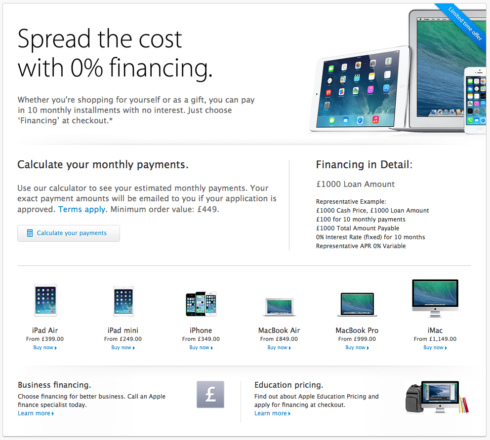 Apple Online Store Offers Limited Time 0% Financing Promotion to European Customers