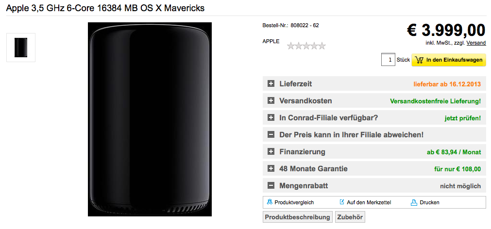 German Retailer Claims New Mac Pro Will Be Available December 16th, Begins Taking Pre-Orders