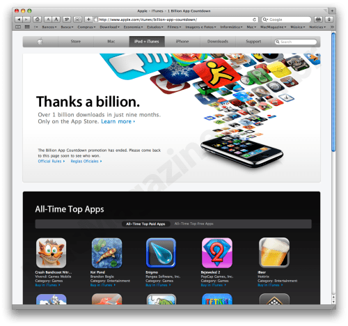 Billionth App Celebration Page Leaked