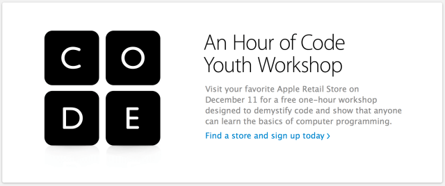 Apple Offers Free &#039;Hour of Code&#039; Workshop in Every U.S. Apple Retail Store on December 11th