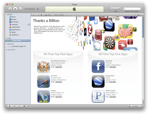 App Store Downloads Reach One Billion