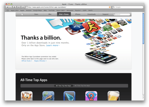 App Store Downloads Reach One Billion
