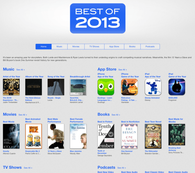 Apple Posts &#039;Best of 2013&#039; List Featuring Top Music, Movies, and Apps of the Year