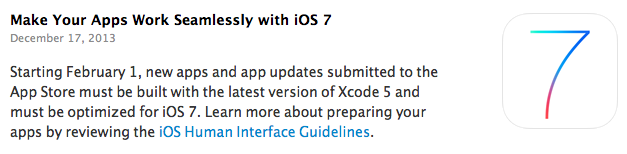 Starting February 1st All Apps Submitted to the App Store Must Be Optimized for iOS 7