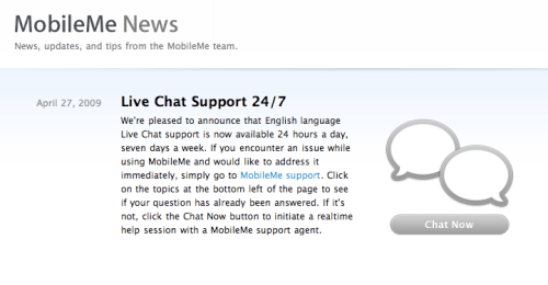 Apple Offers 24/7 Live Chat Support for MobileMe