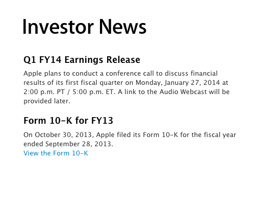 Apple Announces It Will Hold Fiscal Q1 Earnings Call on January 27