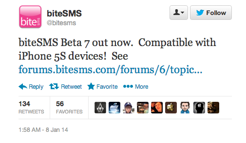 BiteSMS Beta 7 Released with Support for iPhone 5s